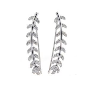 White Rhodium Plated Leaf Climber Earrings